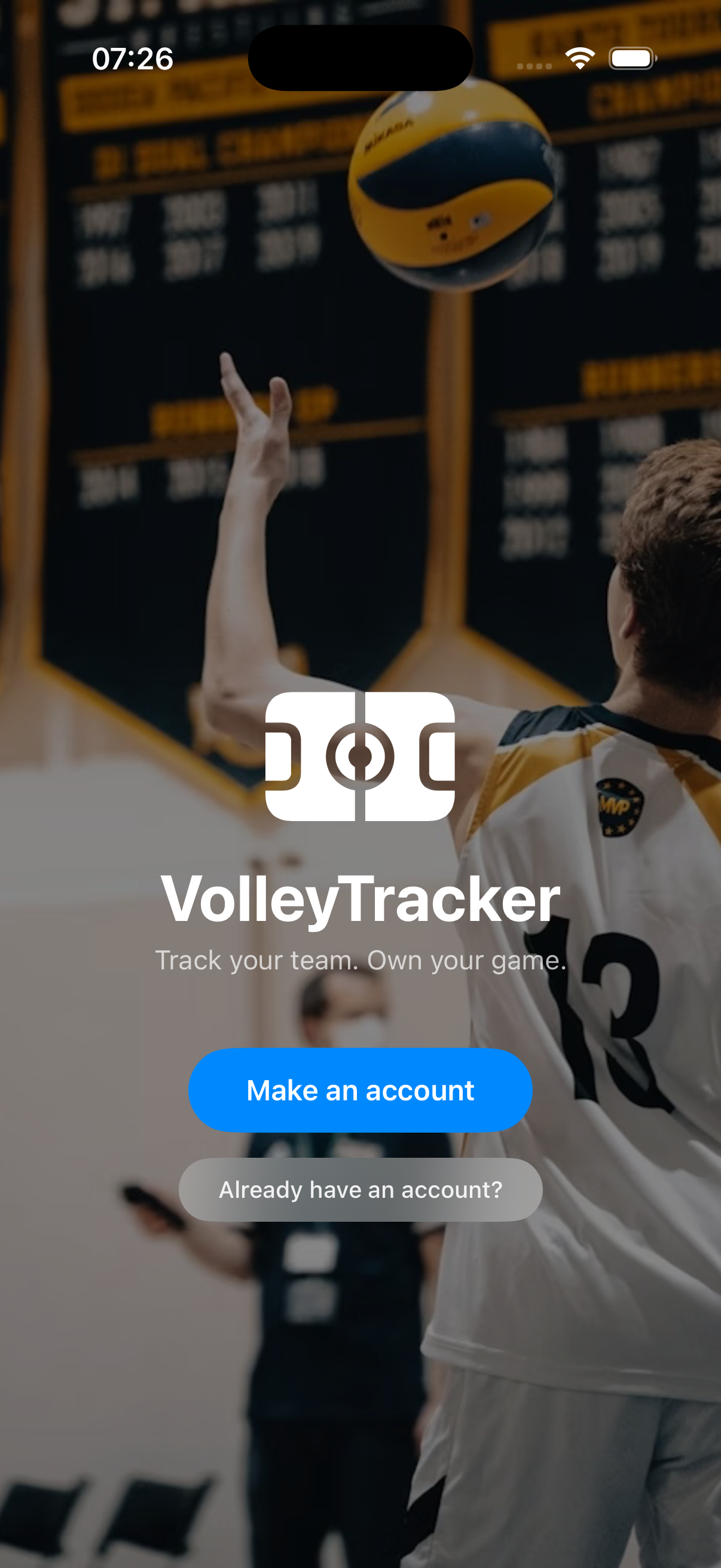 VolleyTracker welcome screen